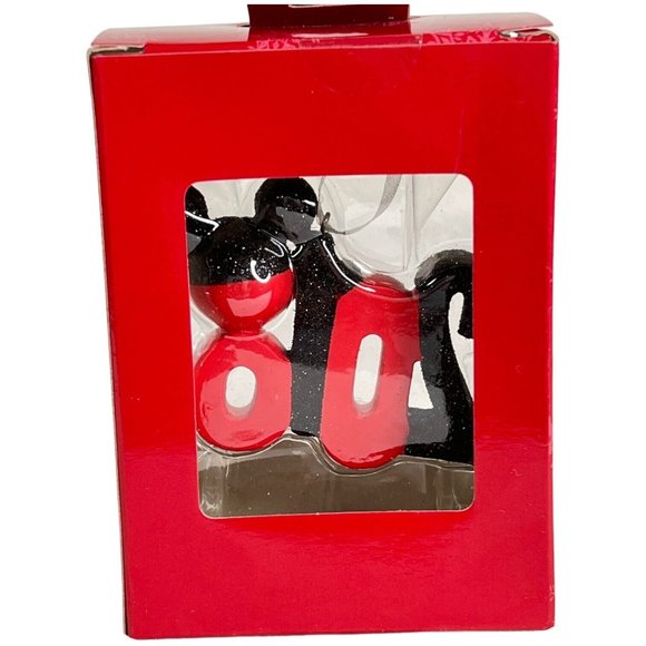 2018 Mickey Mouse Christmas Ornament Ears New In Box Red Box Black Glitter - Picture 3 of 5